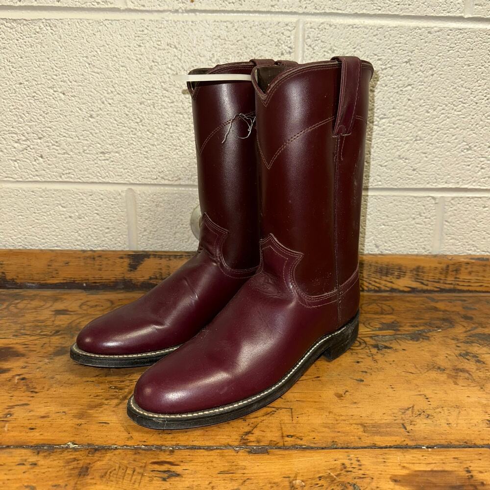 New Diamond J Deadstock Western Riding Boots Men's Size‎ 6 Red Maroon Leather